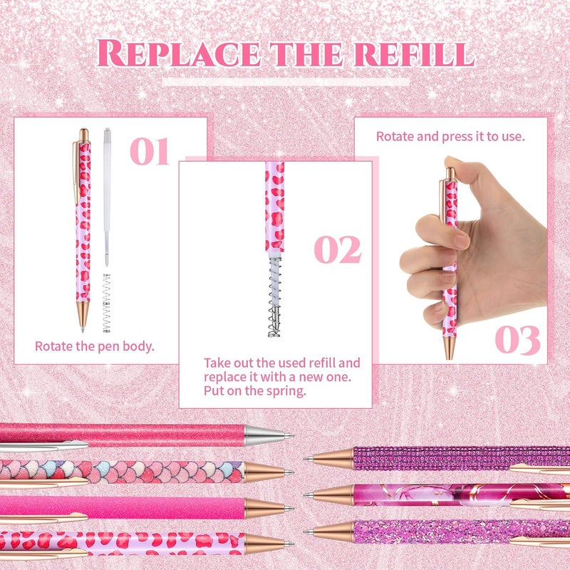 Sherr 7 Pcs Fancy Pens for Women Cute Sparkly Glitter Pens with 10 Pcs Black Ink Refills Pretty Gifts for Girls Office School Christmas Graduation(Lovely) - Image 4